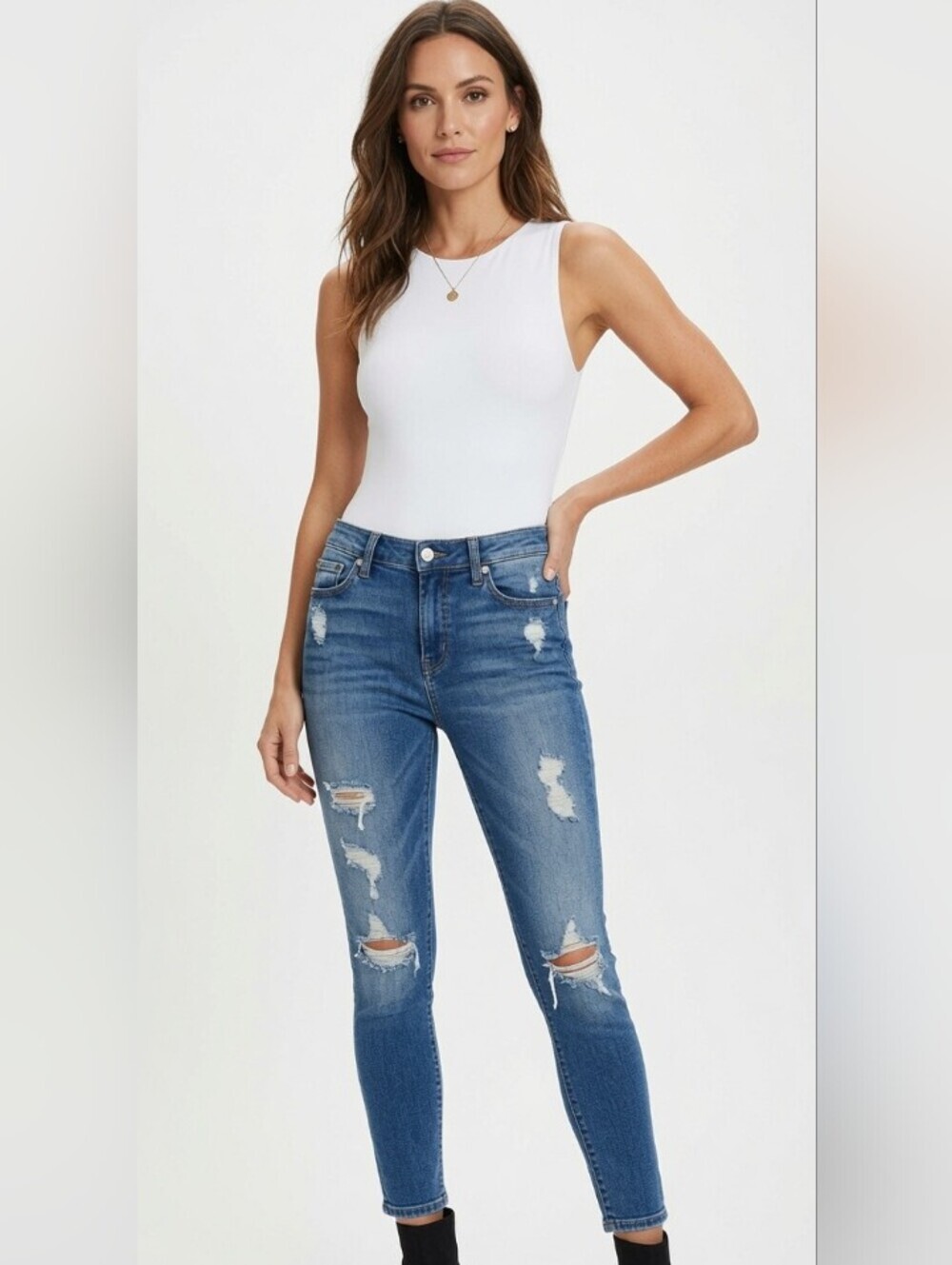7 For All Mankind 7FAMK The Ankle Skinny Highly Distressed Jeans Size 26
